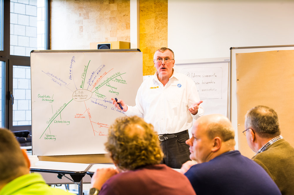 Trainer*in und Sportgruppe – whiteboard seminar vortrag